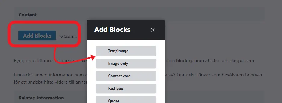 Screenshot showing a detail of the web publishing system
