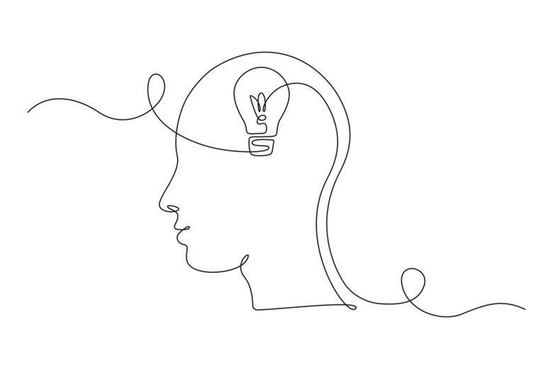 Graphic illustration of brain and ideas.