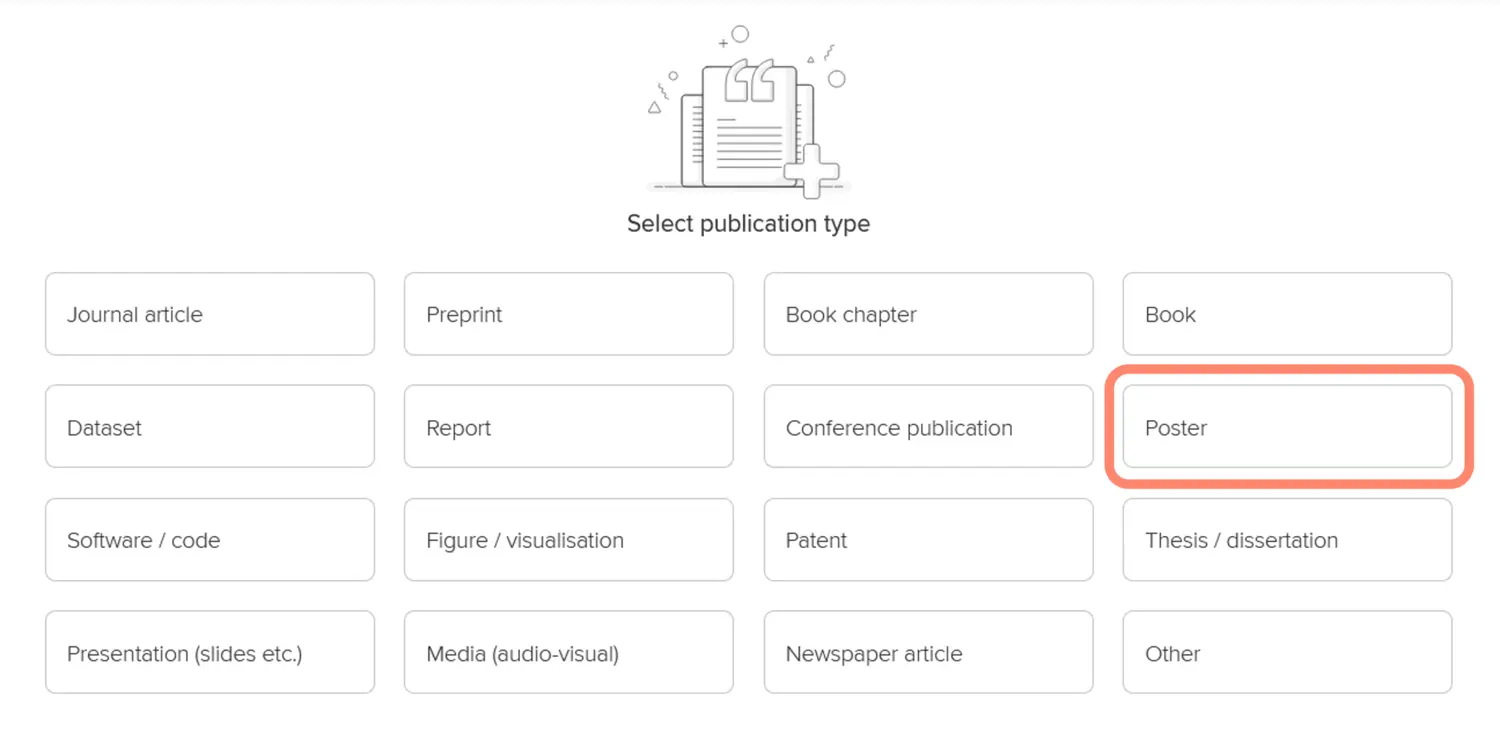 Screenshot showing ‘Poster’ as one of the selectable publication types in KI RIMS