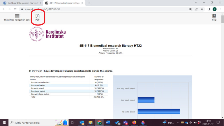 Screenshots of course evaluation in KI Survey.