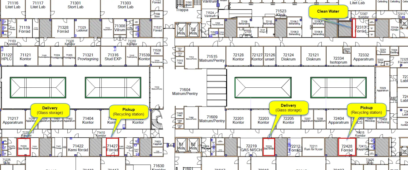 Map of pickup and delivery of dishes in ANA Futura
