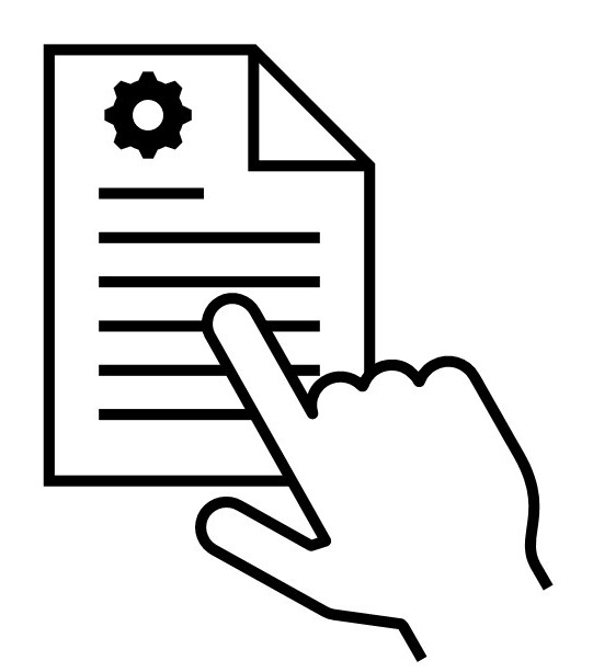Illustration of hand pointing at paper with rules on it.