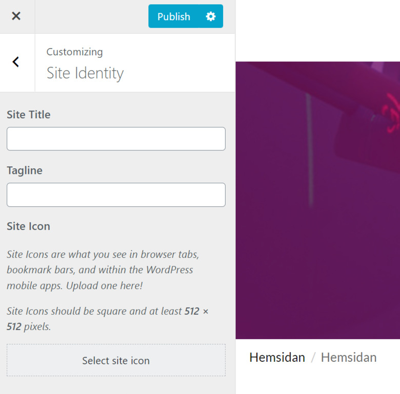 Site identity menu