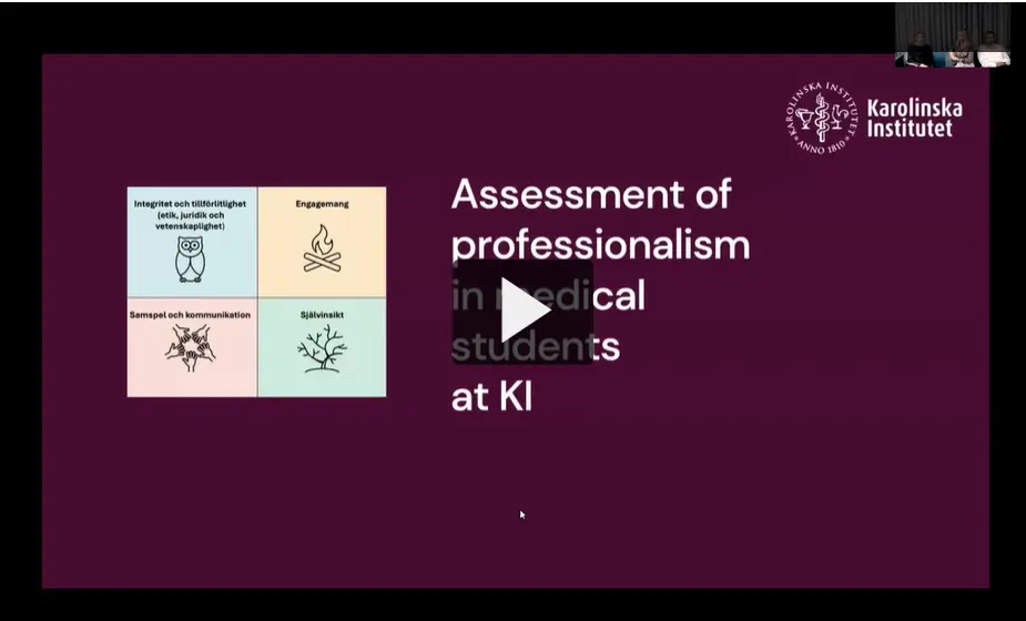 Screenshot on presentation slide with text Assessment of professionalism in medical students at KI in