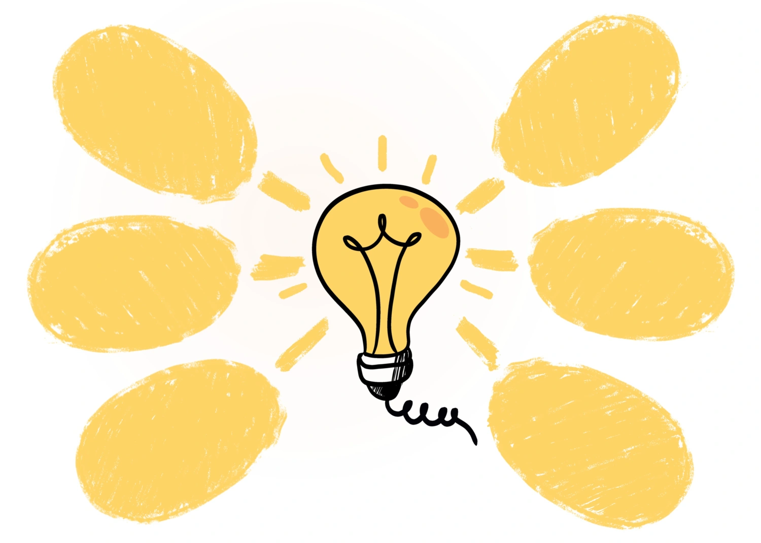 Illustration of a light bulb surrounded by idea bubbles.