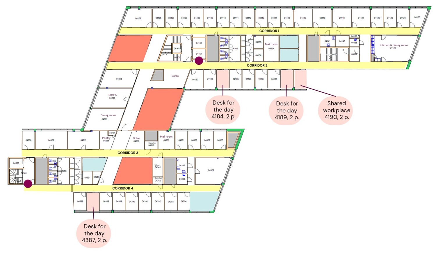 Floor map of floor 4 in the Widerström building