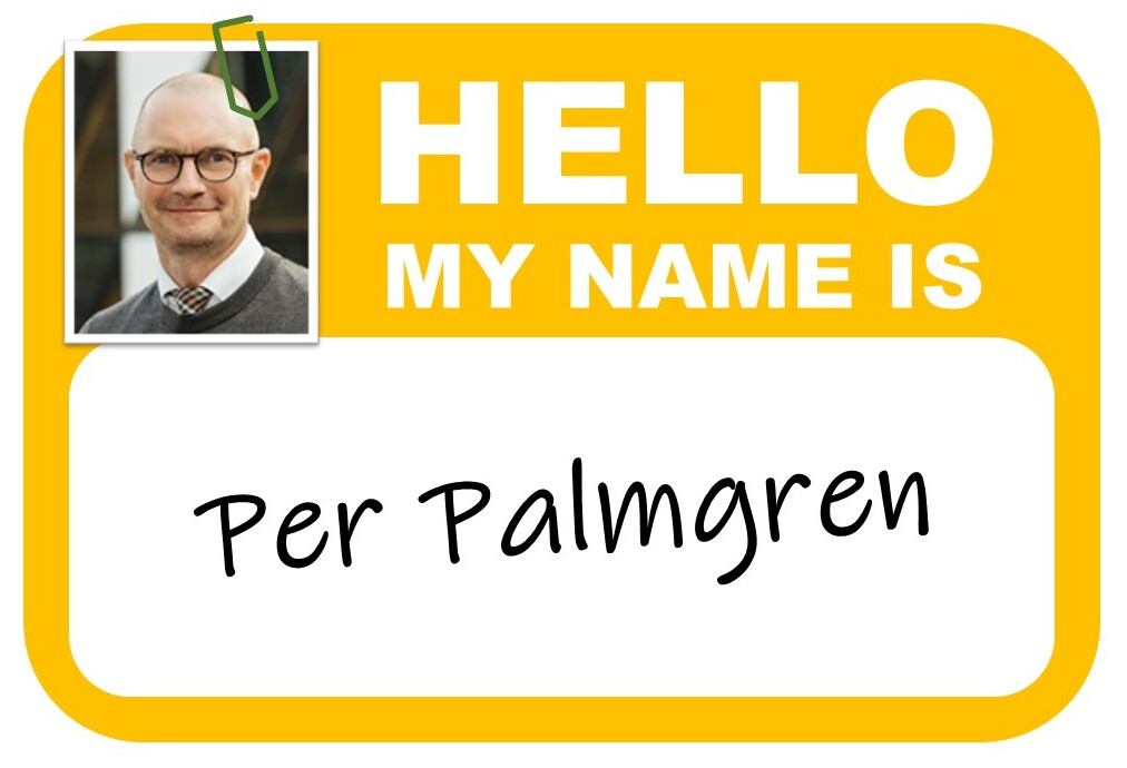 Hello my name is-sticker in yellow and white.