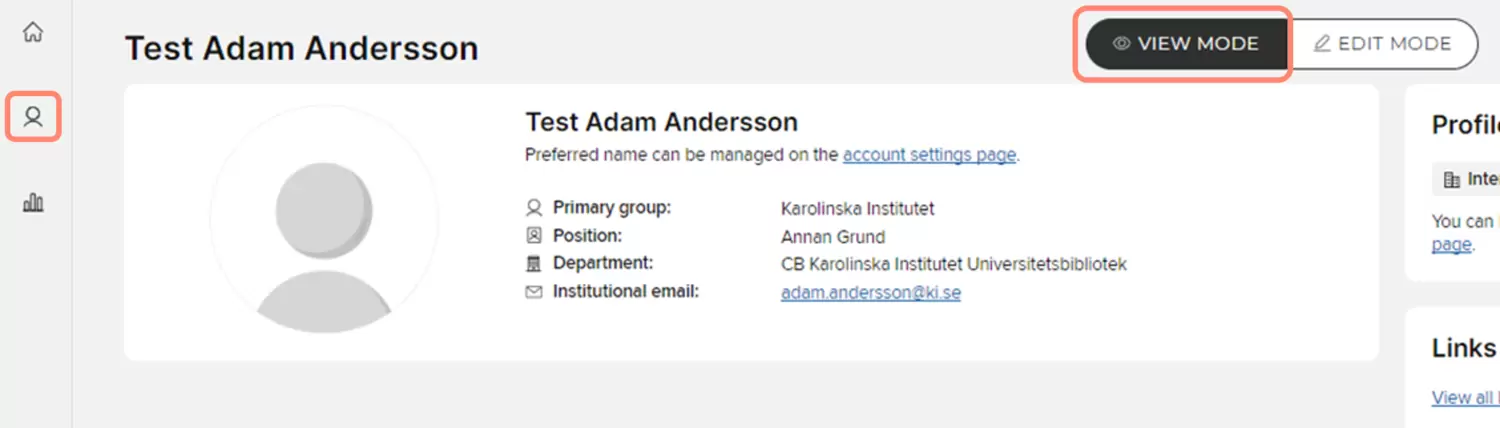 Screenshot of how to change to view mode for your profile information