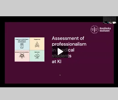 Screenshot on presentation slide with text Assessment of professionalism in medical students at KI.