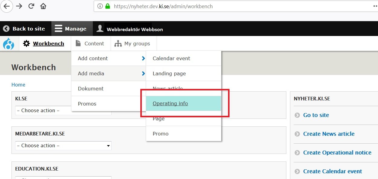 Screen shot from Drupal