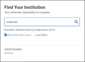 REDCap find your organisation eduID Sweden