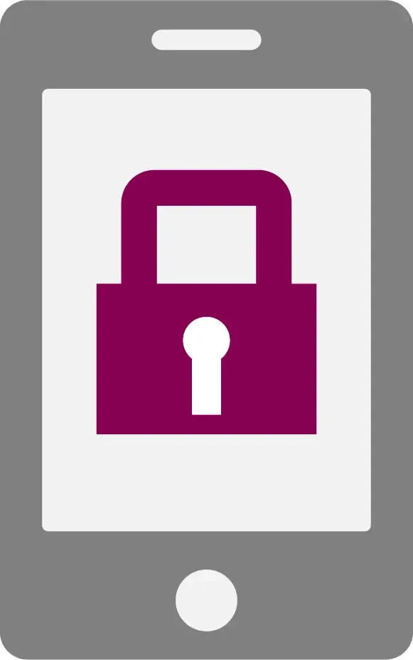 Icon of a padlock inside a cell phone.