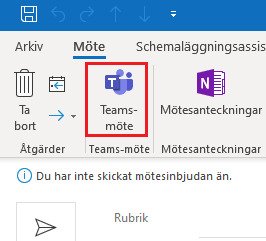 Add a link to an e-meeting via Teams in Outlook by clicking "Teams meeting".