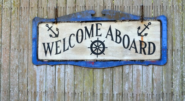 Photo of sign saying "welcome aboard"