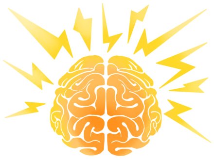 An illustration of a brain surrounded by flashes.