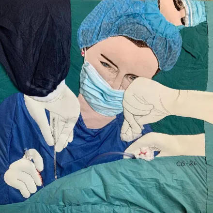 The textile artwork ‘The Surgeon in Ukraine’ by Charlotta Grunewald.